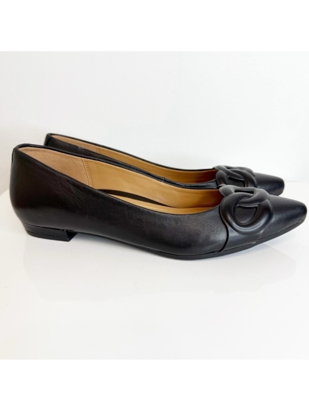 Vionic Arielle Supportive Orthotic Nappa Leather Ballet Flat Womens 7.5 Black